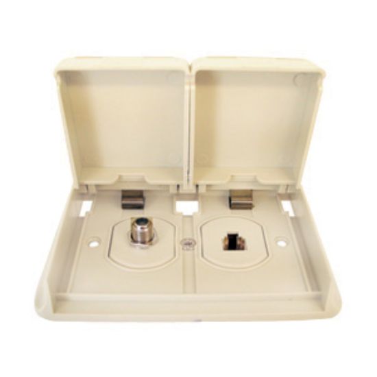 Picture of Prime Products  White Outdoor Dual Phone/ TV Receptacle w/ Cover 08-6305 24-0540                                             